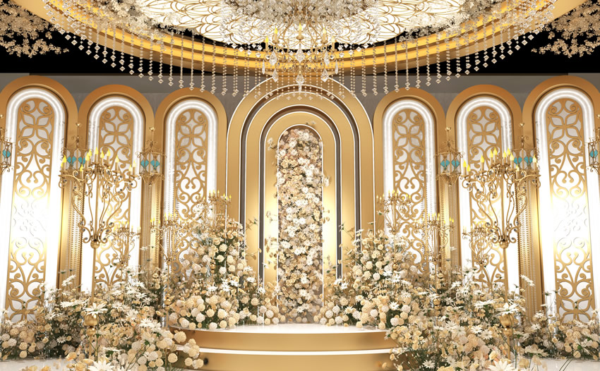 安宁香槟色调婚礼堂效果展示